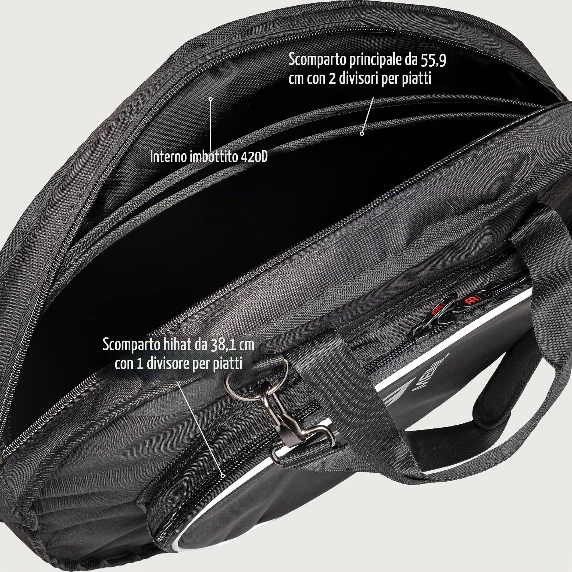 Meinl Cymbals 22 pollici Backpack Piatti Pro con Compartimento Hihat 15 pollici e Tasca Esterna (55,88cm) per Batteria – Tessuto Resistente, Tracolle, Resistente Maniglia di Trasporto (MCB22-BP)