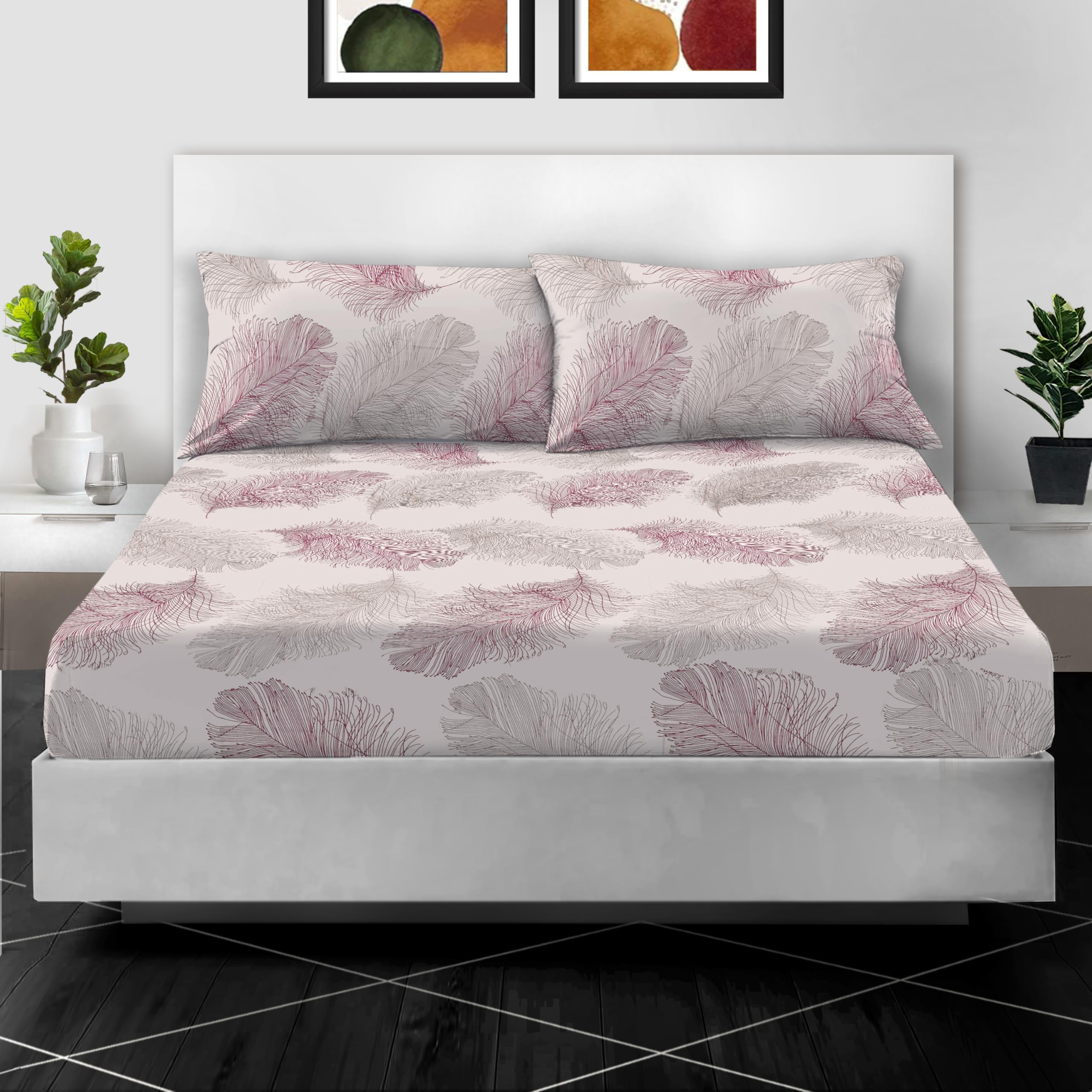 Printed Floral King Size Fitted Sheet – 100% Egyptian Cotton 400 Thread Count | Extra Deep 30cm (12") Pocket | Soft & Breathable Luxury Bed Sheet | 152 x 200 + 30cm | Easy Care Machine Washable — image 1
