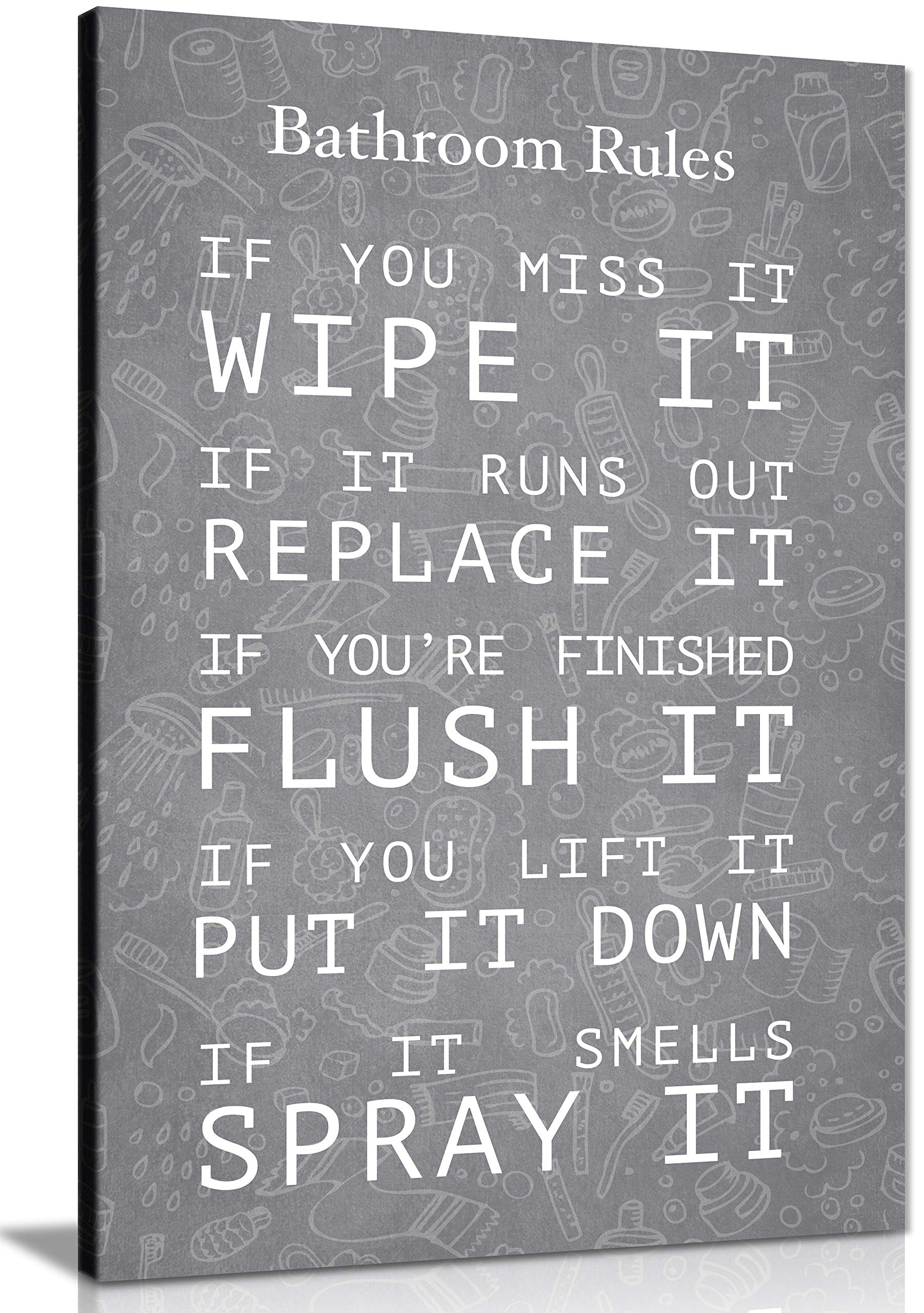 Panther Print Grey Canvas Wall Art For Washroom And Toilets, Beautifully Framed Prints On Canvas, Toilet And Bathroom Rules, Print For Special Occasions, (24X16 Inch)
