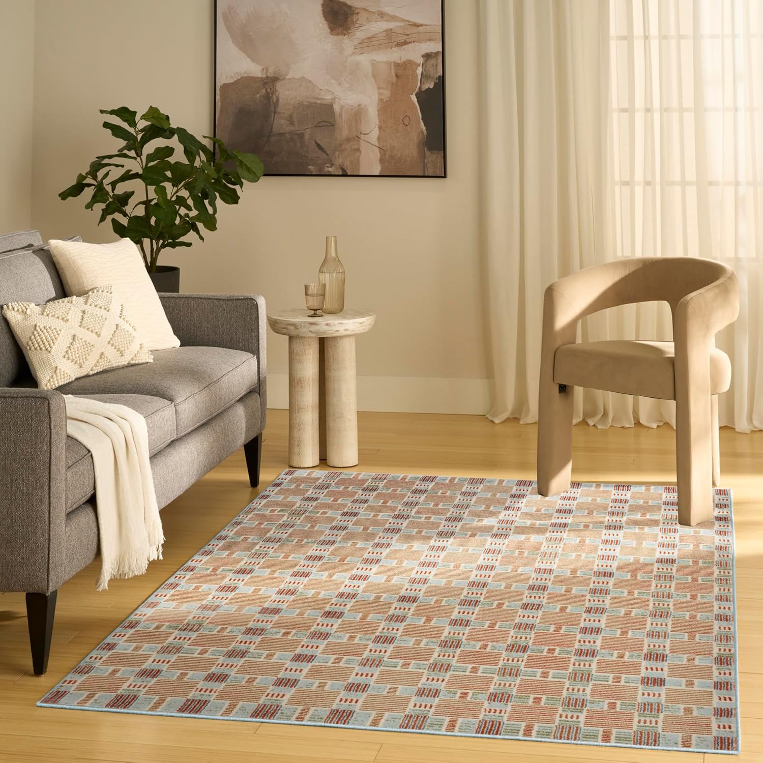 Nourison Home Nordic Rust Multicolor 5' x 7' Area Rug - Easy Clean, Non Shedding, Bed Room, Living Room, Dining Room, Kitchen (5' x 7')