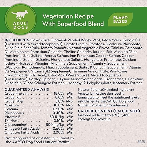 Miniatura 8 de Natural Balance Alimento seco para perros adultos de ingredientes limitados con proteína vegana a base de plantas y granos saludables, receta
