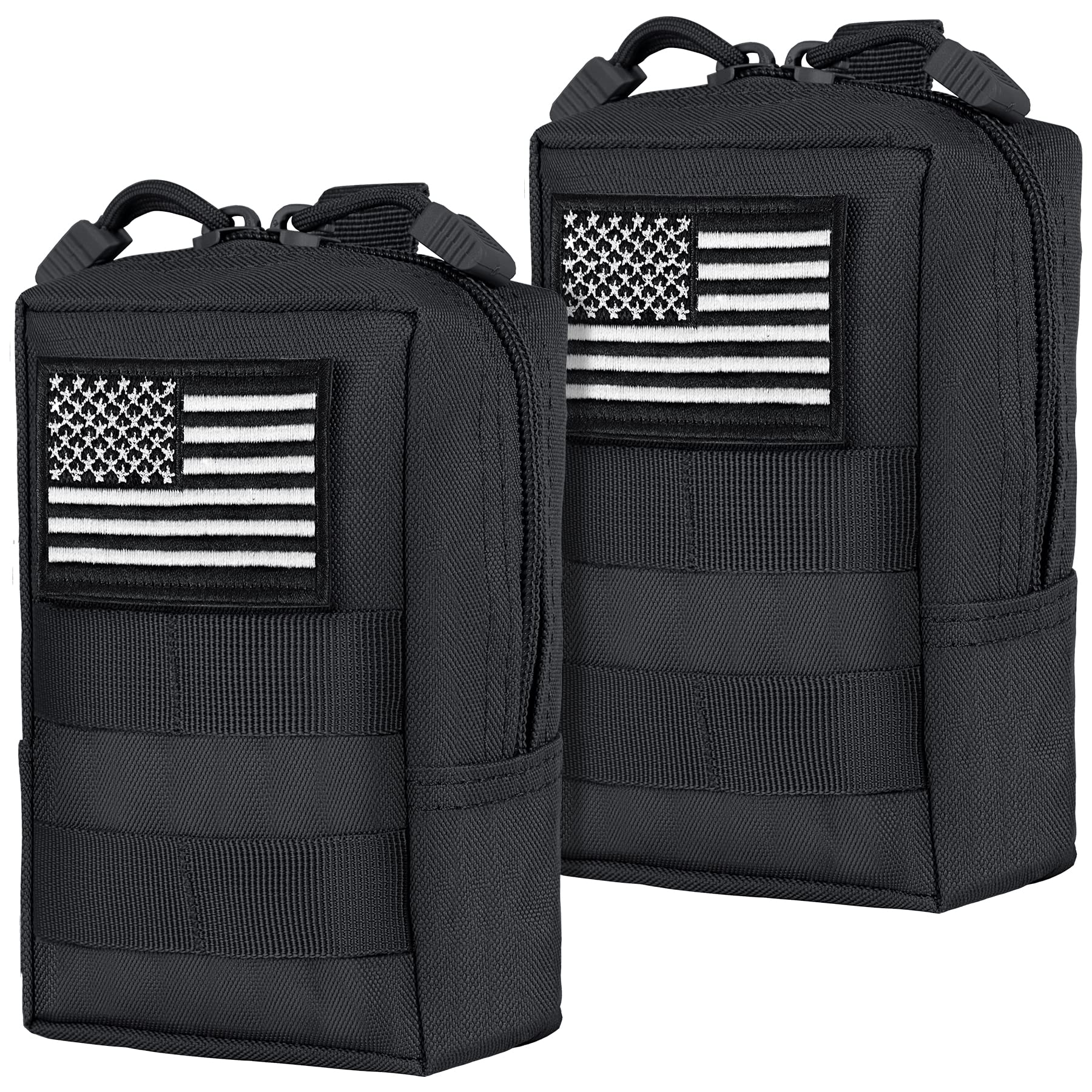 bvya 2 Pack Tactical Molle Pouches, Multi-Purpose Compact Waist Pack Water-Resistant Small Utility EDC Pouch with Flag Patch for Molle Backpack