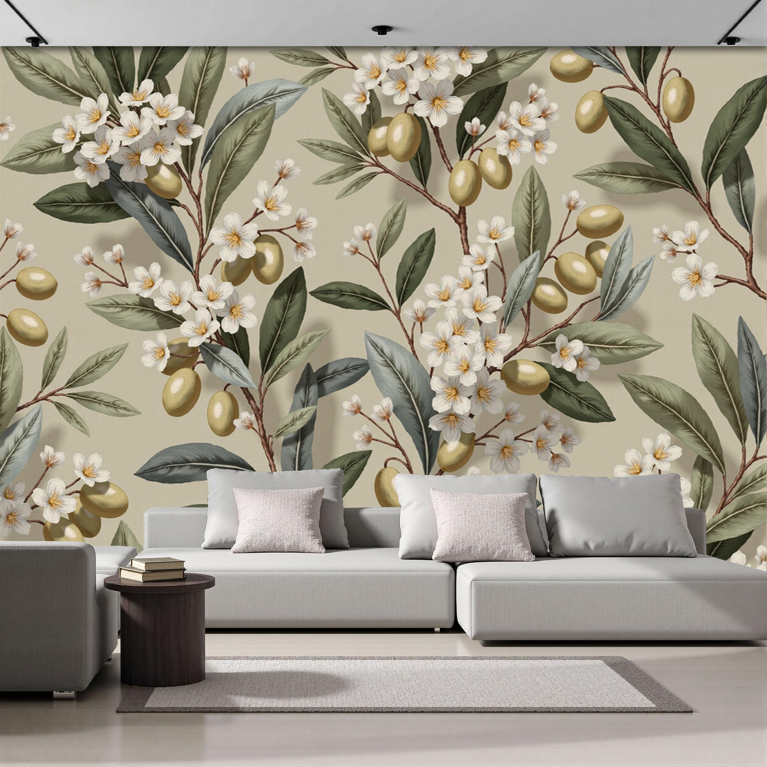 Papier peint panoramique 400x280cm pour agrandir un salon avec des plantes