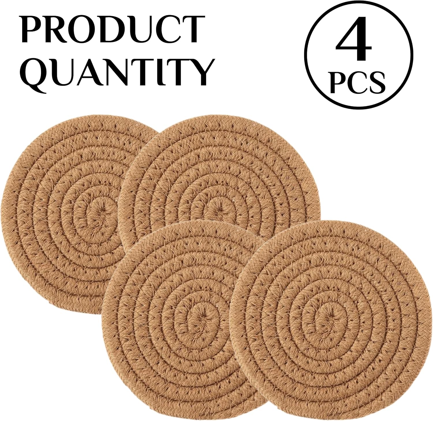 Juego de 4 posavasos tejidos de algodón, posavasos marrones para protección de mantel, bonitos posavasos para bebidas, decoración del hogar,
