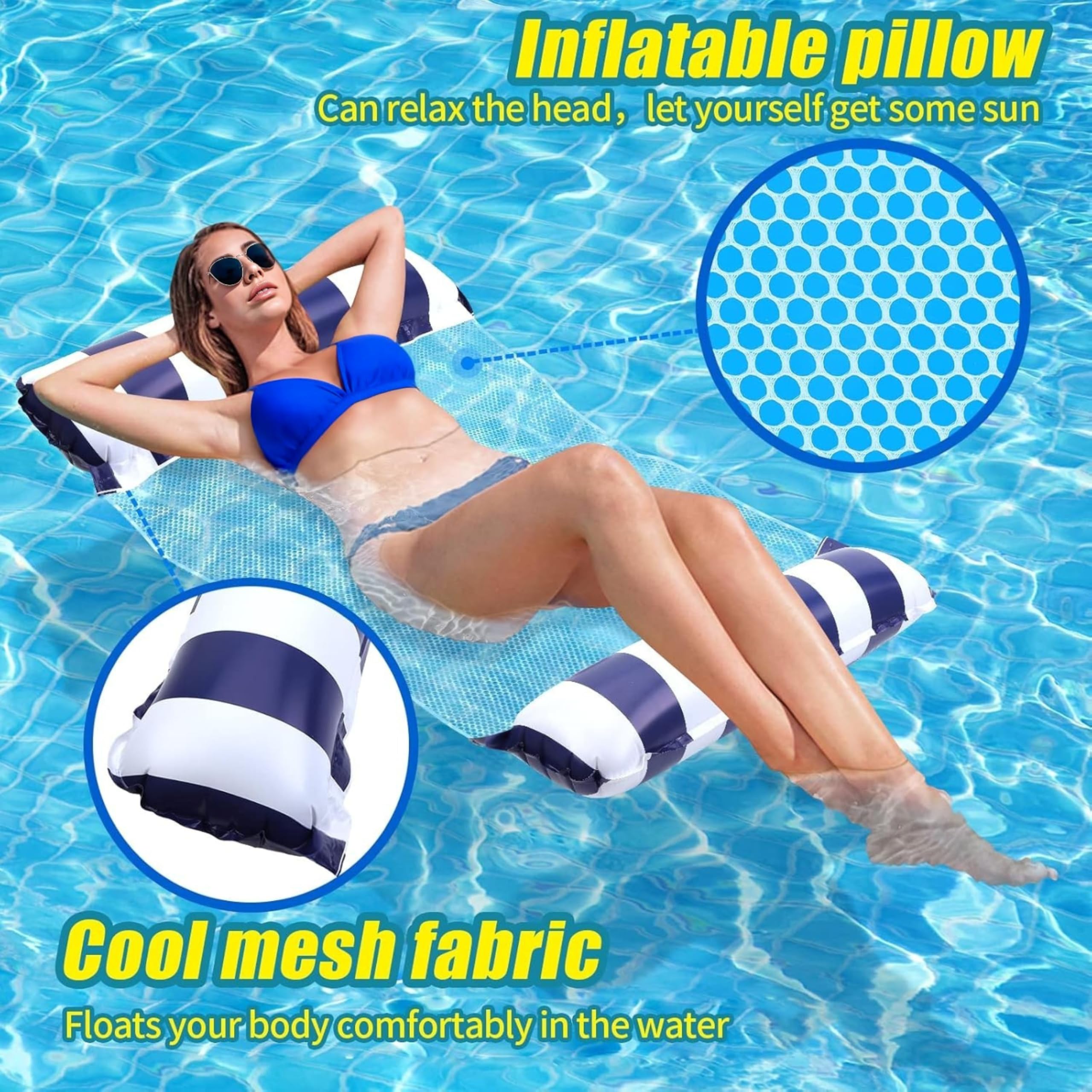 X2 Hamaca Piscina Flotante o Colchoneta Rejilla Piscina. Tamaño para Adultos. Hinchable Piscina. Flotadores 4 En 1 De Uso Múltiple para Natación, Estirar, Descanso, Diversión.