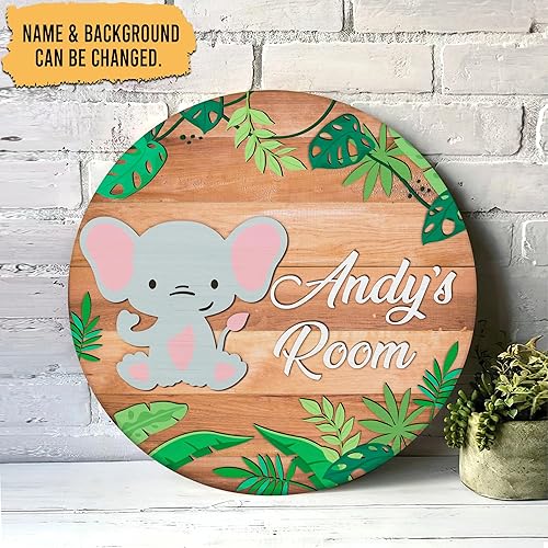 Vista 44 de Hyturtle Letrero personalizado de elefante, letrero personalizado de bosque, nombre del niño, letrero de puerta de niños, decoración de pared