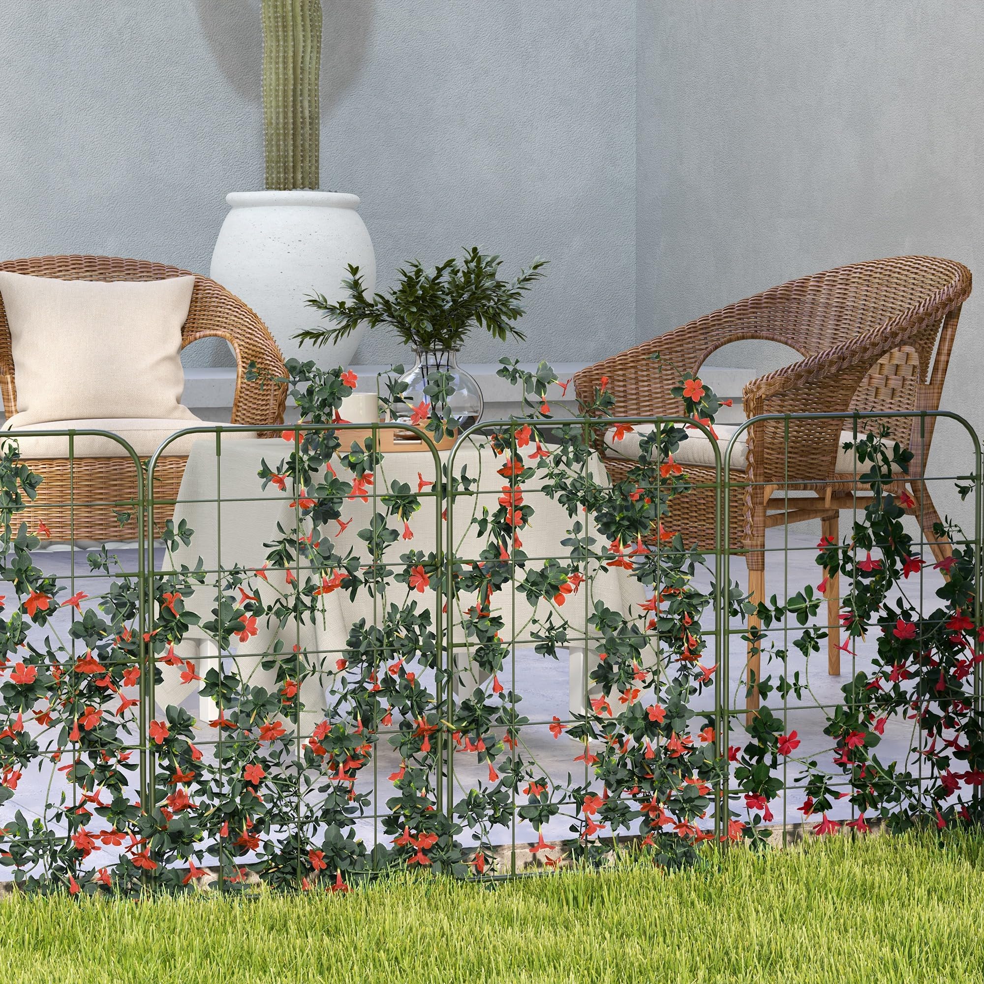 Outsunny Juego de 4 Enrejados de Jardín con Marco de Acero Soportes para Trepadoras para Verduras Frutas Flores Patio Terraza Decoración Exterior 40x90 cm Verde