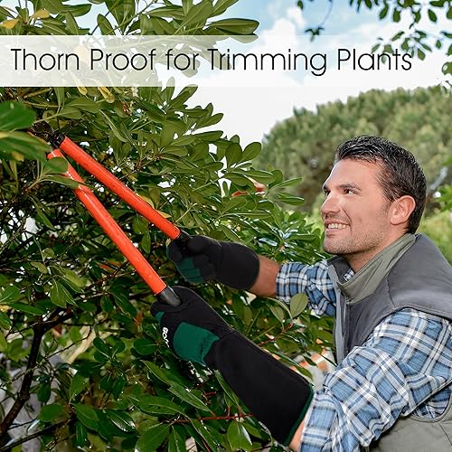 Miniatura 6 de COOLJOB Guantes de jardinería a prueba de espinas para poda de rosas, de manga larga, a prueba de pinchazos, con protección de antebrazo, tamaño