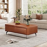 Kxrtuw 47-Inch Brown Faux Leather Storage Ottoman Bench - Footrest, Coffee Table, Shoe Bench for Living Room, Bedroom