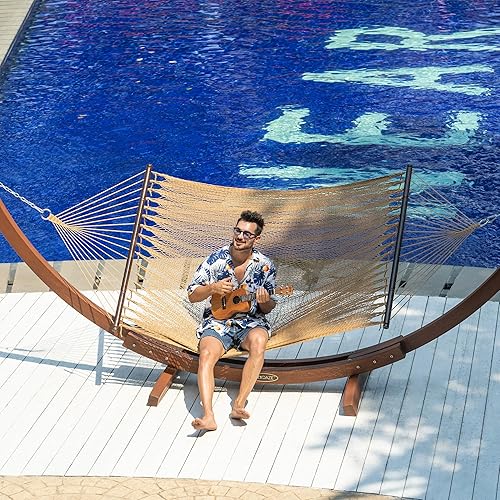 Miniatura 2 de Lazy Daze Hammocks 10.5 FT Double 2 Person Caribbean Rope Hammock, Hand Woven Polyester Hammock with Spreader Bars, for Outside Outdoor Backyard