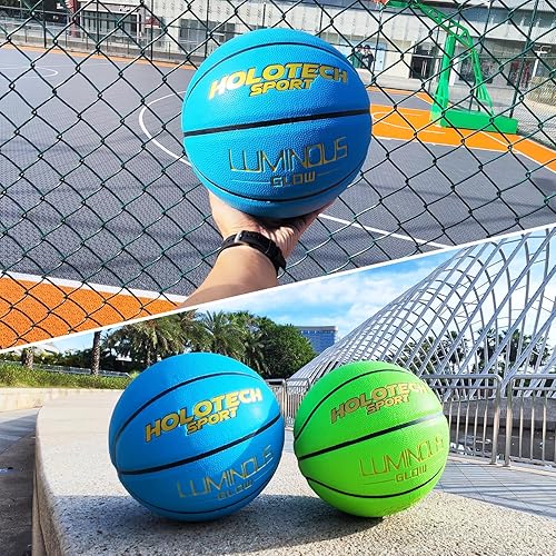 Miniatura 6 de Basketball Glow in The Dark, Cool Glowing Luminous Leather Basketball Indoor Outdoor Size 765 for Men, Women, Teenager (with Pump)