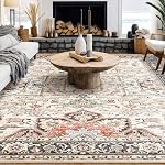 Area Rug for Living Room - 9x12 Washable Oriental Vintage Floral Distressed Large Indoor Carpets with Non Slip Back for Bedroom Dining Room Nursery Office (Multi Color,9'x12')
