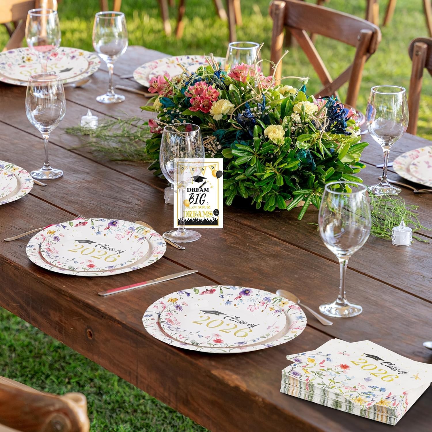 Kochorie 150 Pieces Floral Graduation Party Decorations Congrats Grad Party Paper Plates and Napkins Class of 2026 Female Graduation Decorations for College High School Party Supplies