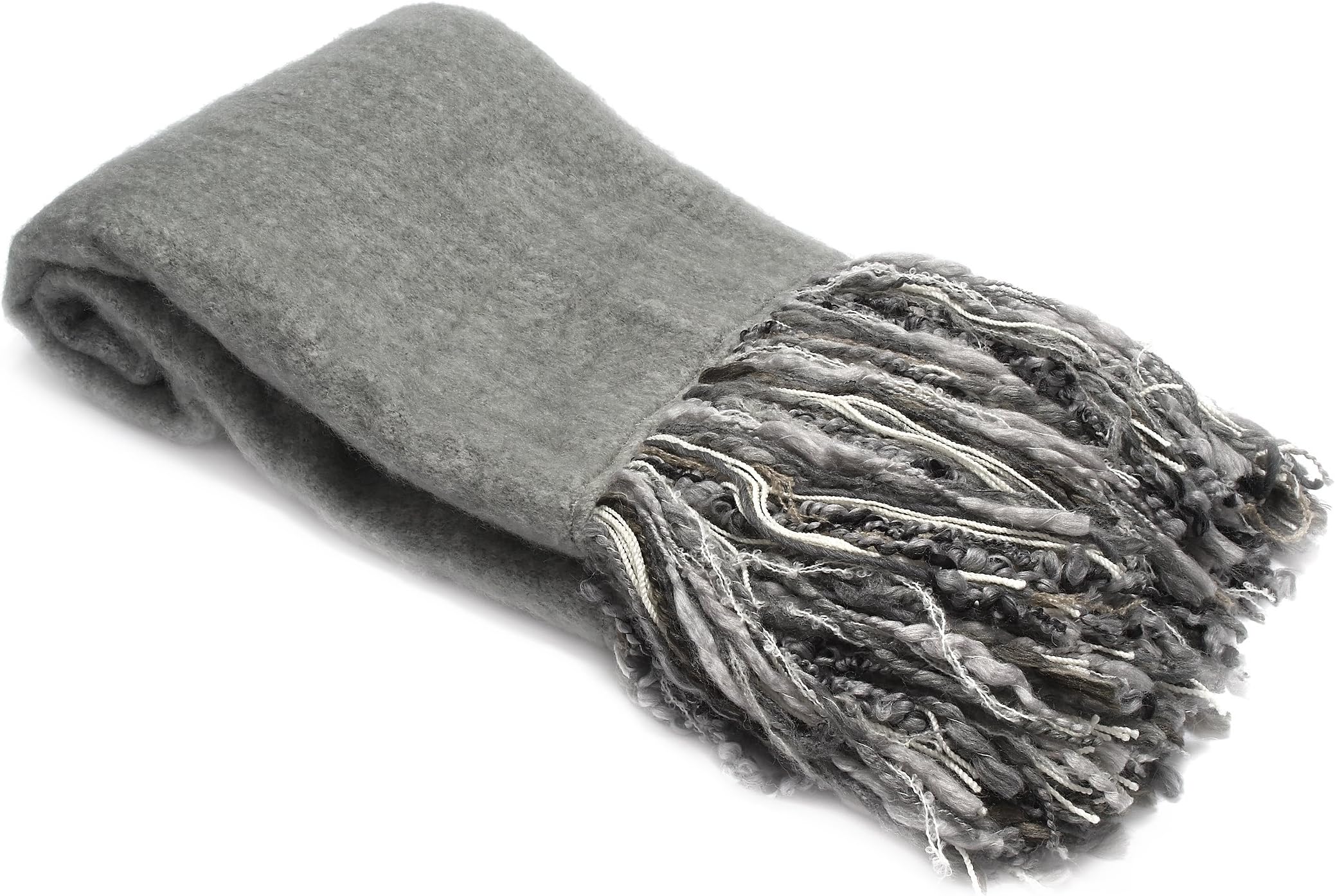 Mohair Throw with Fringes, 53 x 70, Grey