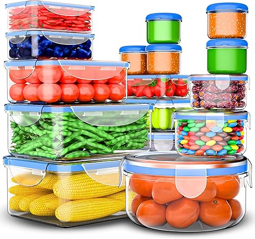 Miniatura 8 de 46 recipientes de almacenamiento de alimentos con tapas herméticas, recipiente de plástico para preparación de comidas de despensa, organización de