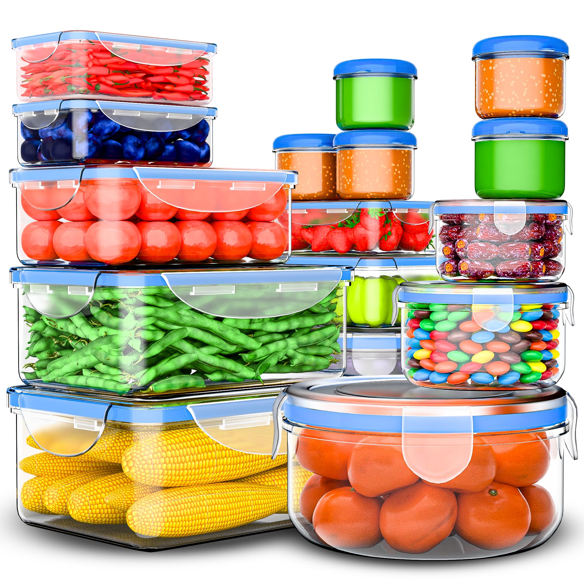 32 Pcs Large Food storage containers-2500ML to Sauces Box Stackable Kitchen storage bowls setsBPA Free Leak proof Plastic food Storage Containers with lids airtight-Microwave freezer safe lunch boxes all-Boxes
