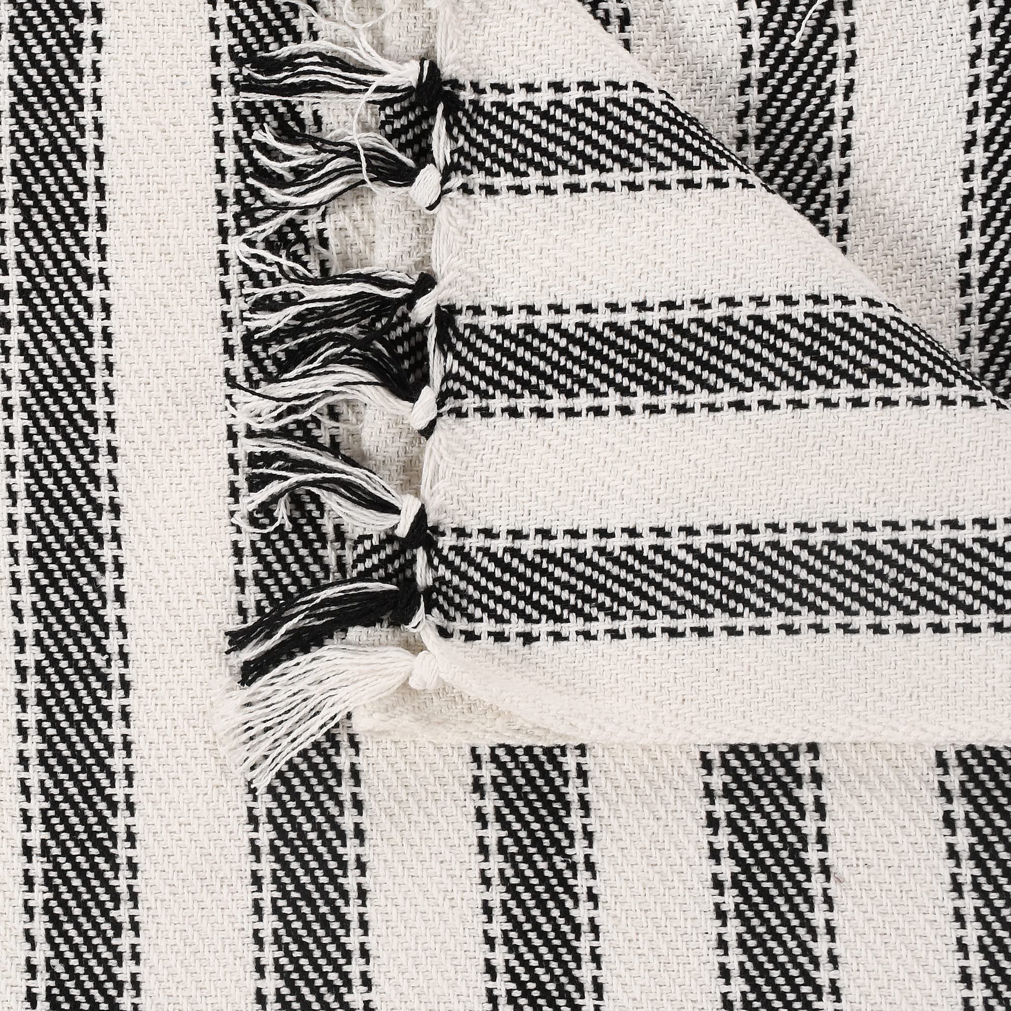SASHAA WORLD Striped Throw Medium with Tasselled Edges |Throw for Living Room, Bedroom, Sofa & Chair |Black & White Throw Blanket | 180 x130 cm 1