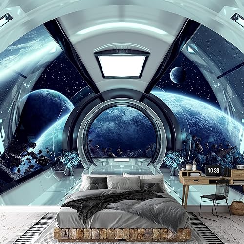 Miniatura 3 de wall26 Adhesivo removible de paredmural de pared Vista de la estación espacial cósmica planetas azules, astronomía y ciencia ficción, arte digital,