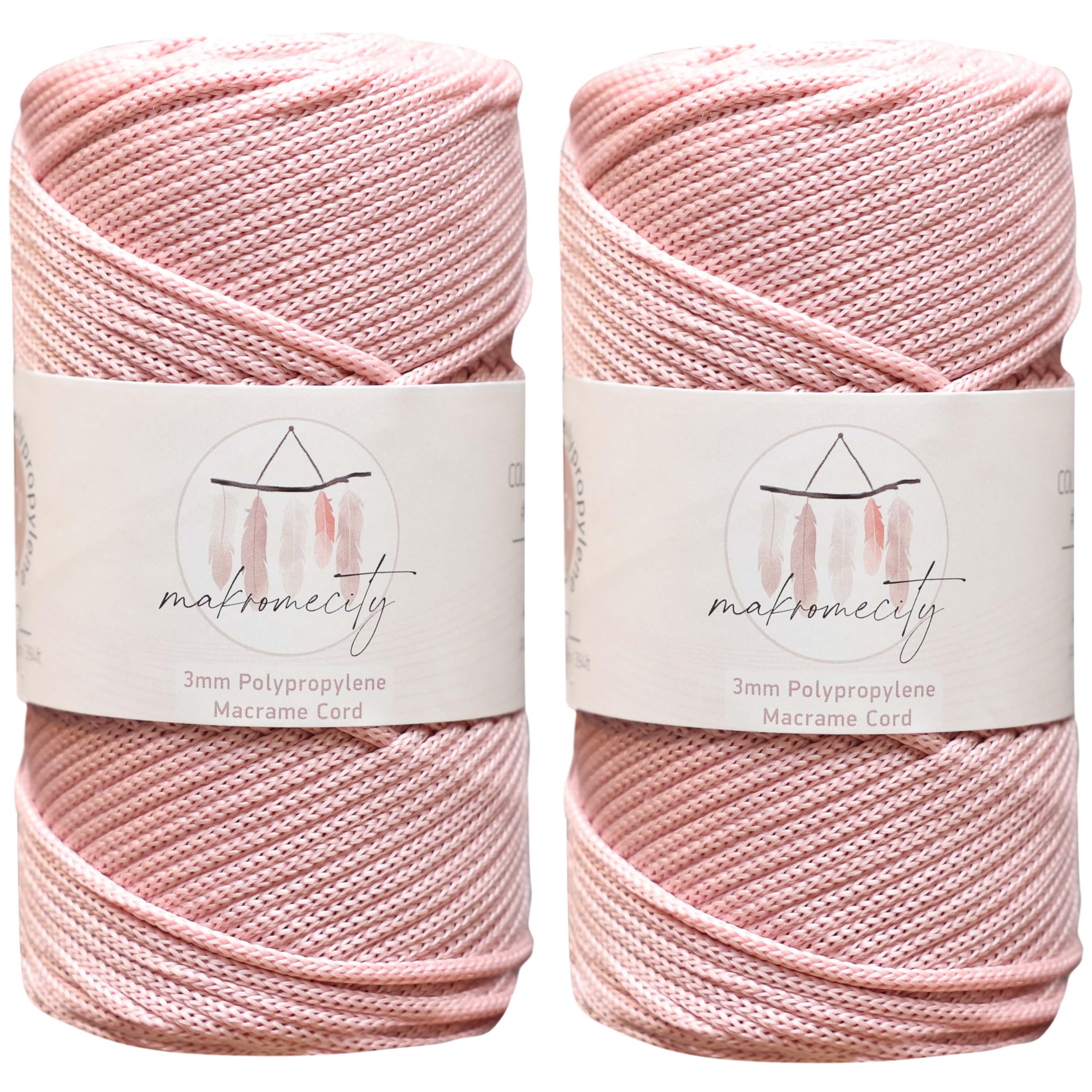 Makromecity, 2 Skeins of Polyester Macramé Cord – 3 mm x 120 m – Pink – For Wall Hangings, Bags, Trivets, Rugs