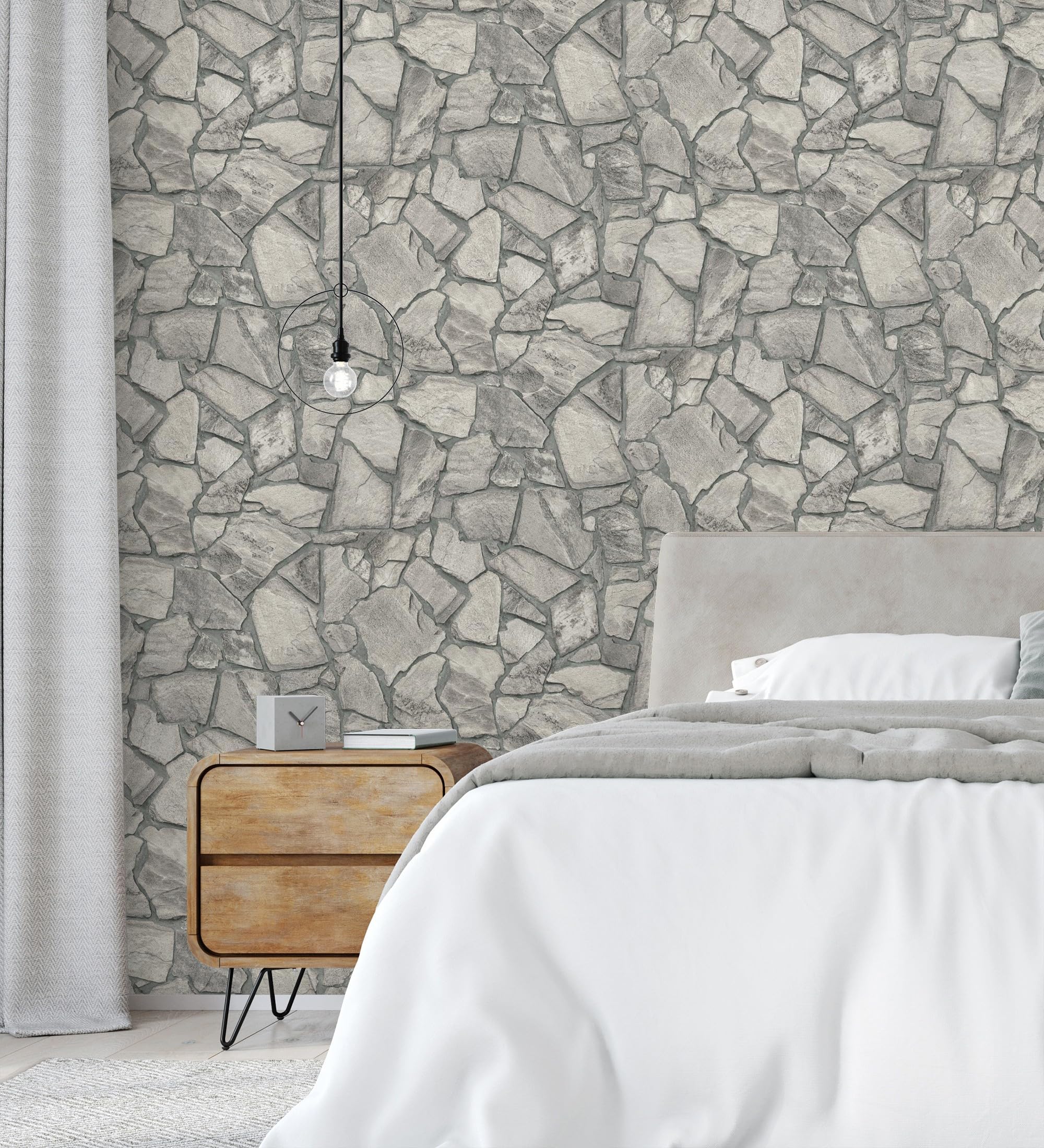 GAULAN 683292 Papier peint vinyle pierre naturelle texturée style rustique, tons gris pour mur salon cuisine bain chambre couloir stanza salle à - Rouleaux de 10 m x 0,53 m