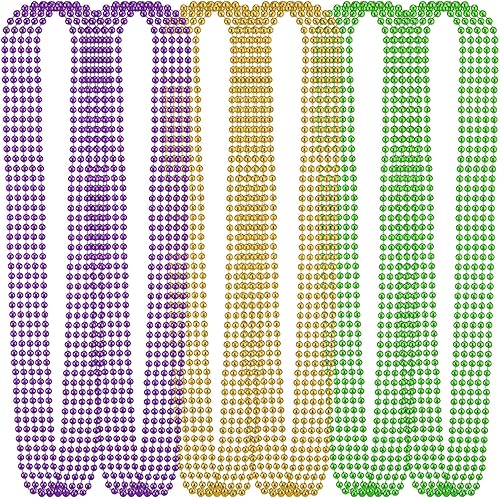 Batiyeer 510 piezas de collar de cuentas de Mardi Gras a granel de 33 pulgadas de 0.276 in, cuentas verdes, moradas, doradas, multicolor, colores