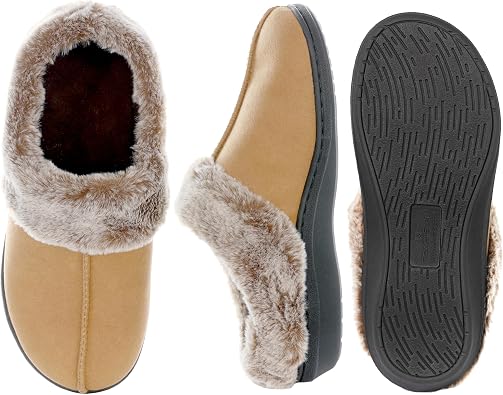 PowerStep Archwear Women's Orthotic Slippers, Arch Support Slippers, Plantar Fasciitis Relief, Neutral Arch, Shock Absorbing Sole, Lightweight, Orthotic House Shoes, Non Slip Tread (Light Brown & Black)
