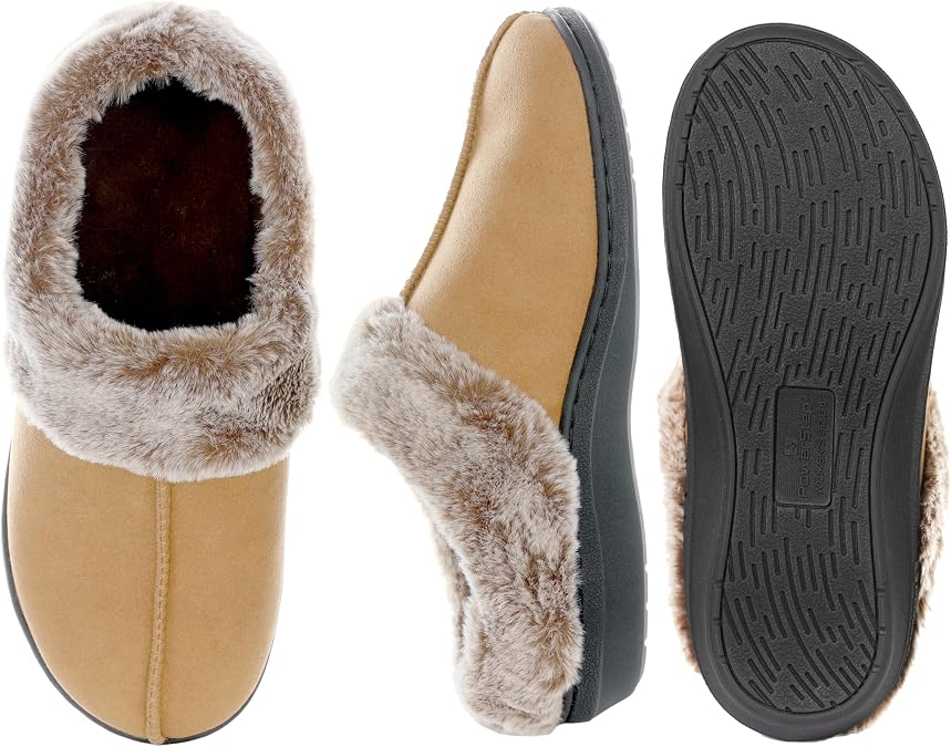 PowerStep Archwear Women's Orthotic Slippers, Arch Support Slippers, Plantar Fasciitis Relief, Neutral Arch, Shock Absorbing Sole, Lightweight, Orthotic House Shoes, Non Slip Tread (Light Brown & Black)