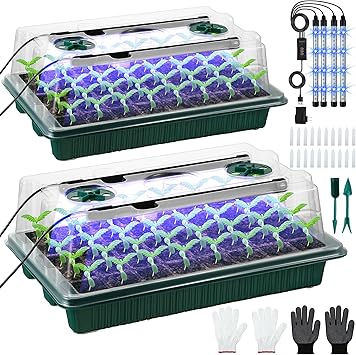 2 Pack Seed Starter Tray with Grow Light, 80 Cell Indoor Greenhouse