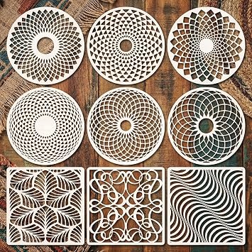 9PCS 6x6 Inch Mandala & Pattern Stencils Painting Set Reusable PET Painting Stencils for Wood, Wall Art, Canvas, Rock, Tile - DIY Art Craft & Boho Home Decor 9