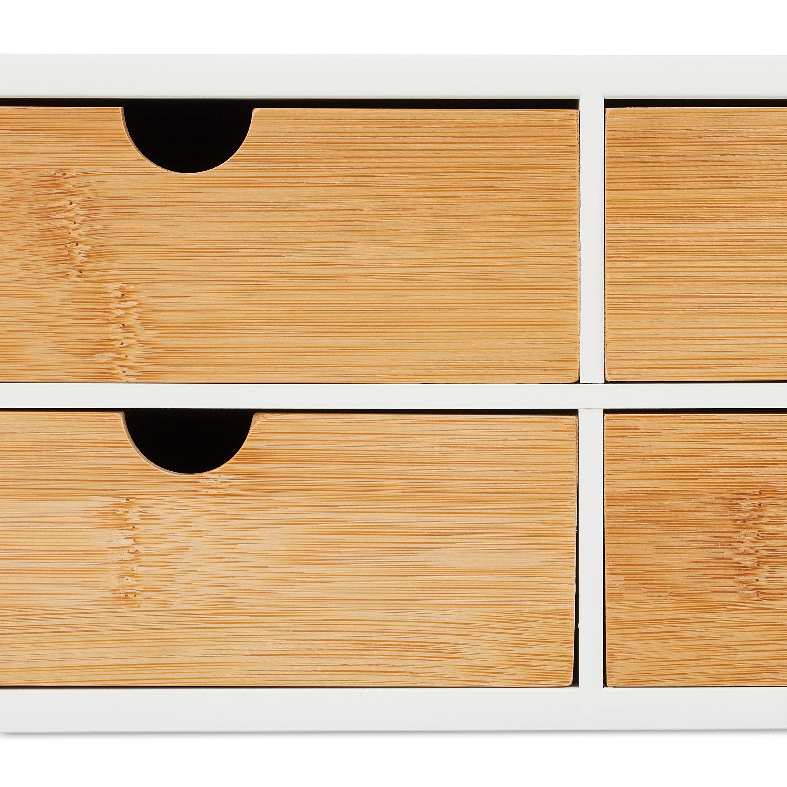 Relaxdays Organizador Escritorio, 4 Cajones, Almacenamiento Material Oficina, Bambú y MDF, 14x33x21cm, Natural y Blanco