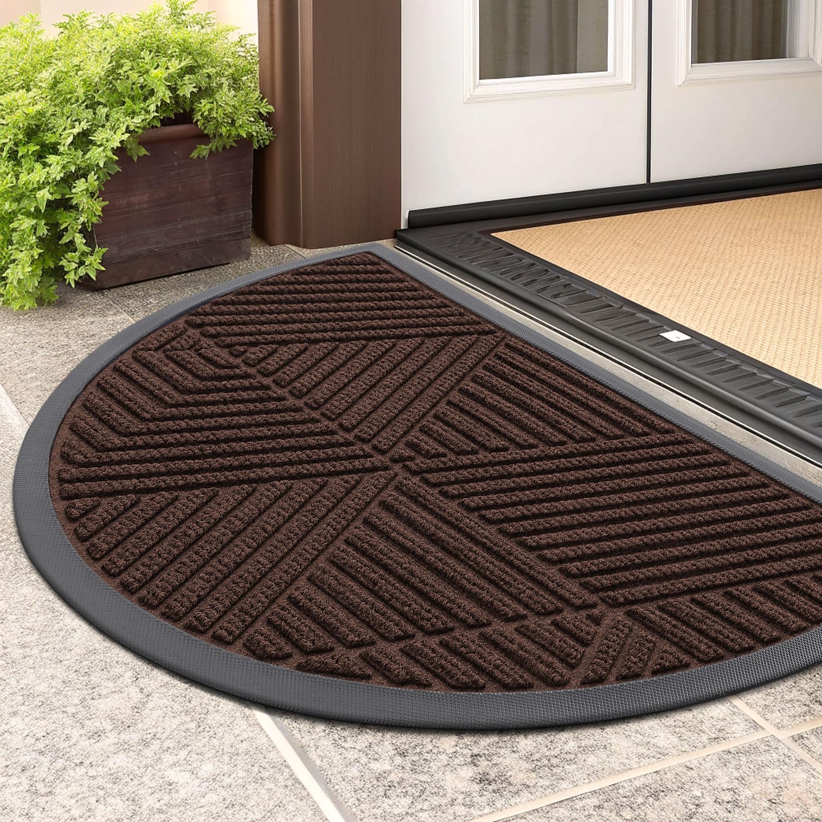 Smiry Half Circle Front Door Mat Outside Entrance, Rubber Doormat, 29.5x17