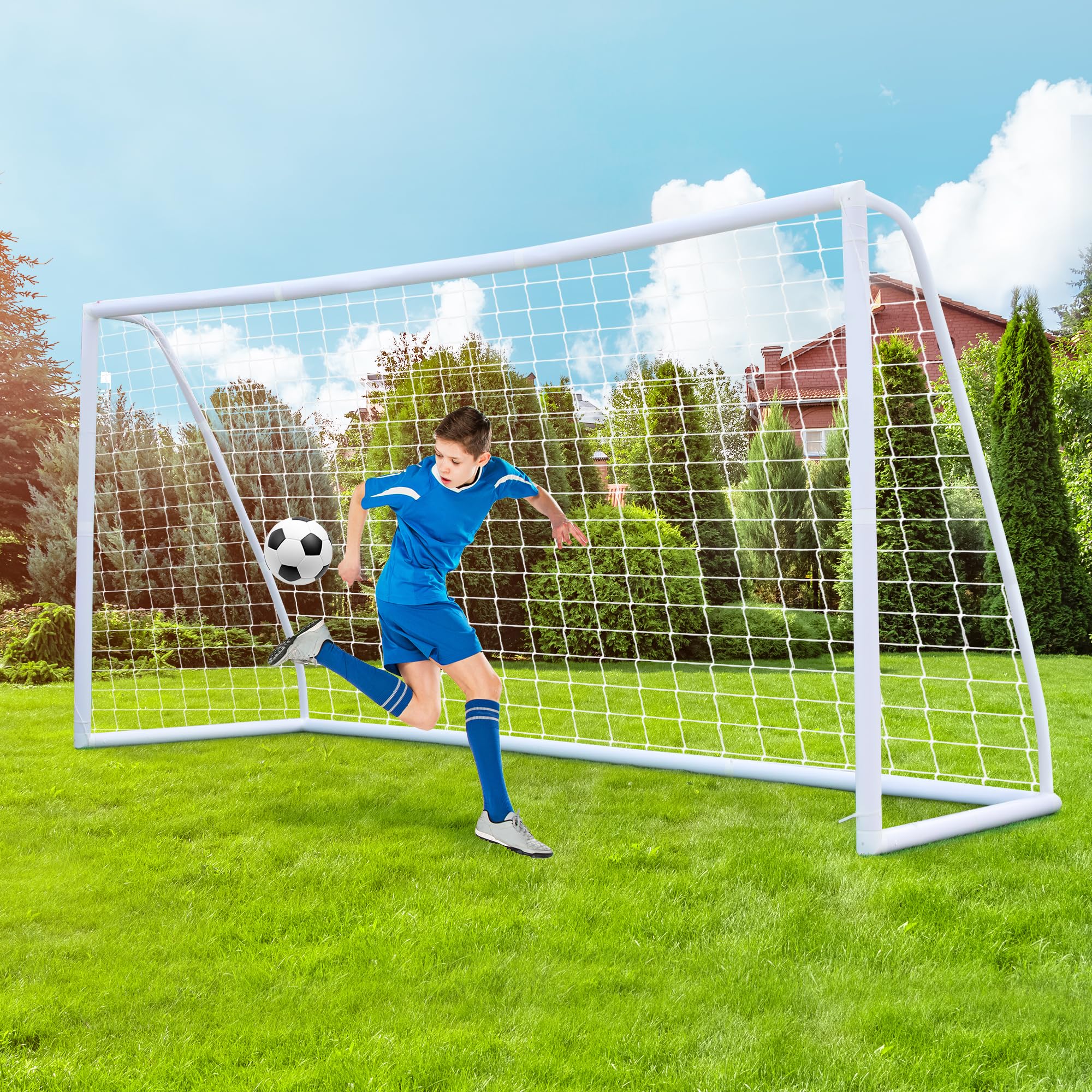 ORIENTOOLS Garden Football Goal, 6ftx4ft & 12ftx6ft Posts, PVC, Thick Net, Easy Setup with Tie Straps, Ideal for Kids' Backyard Training