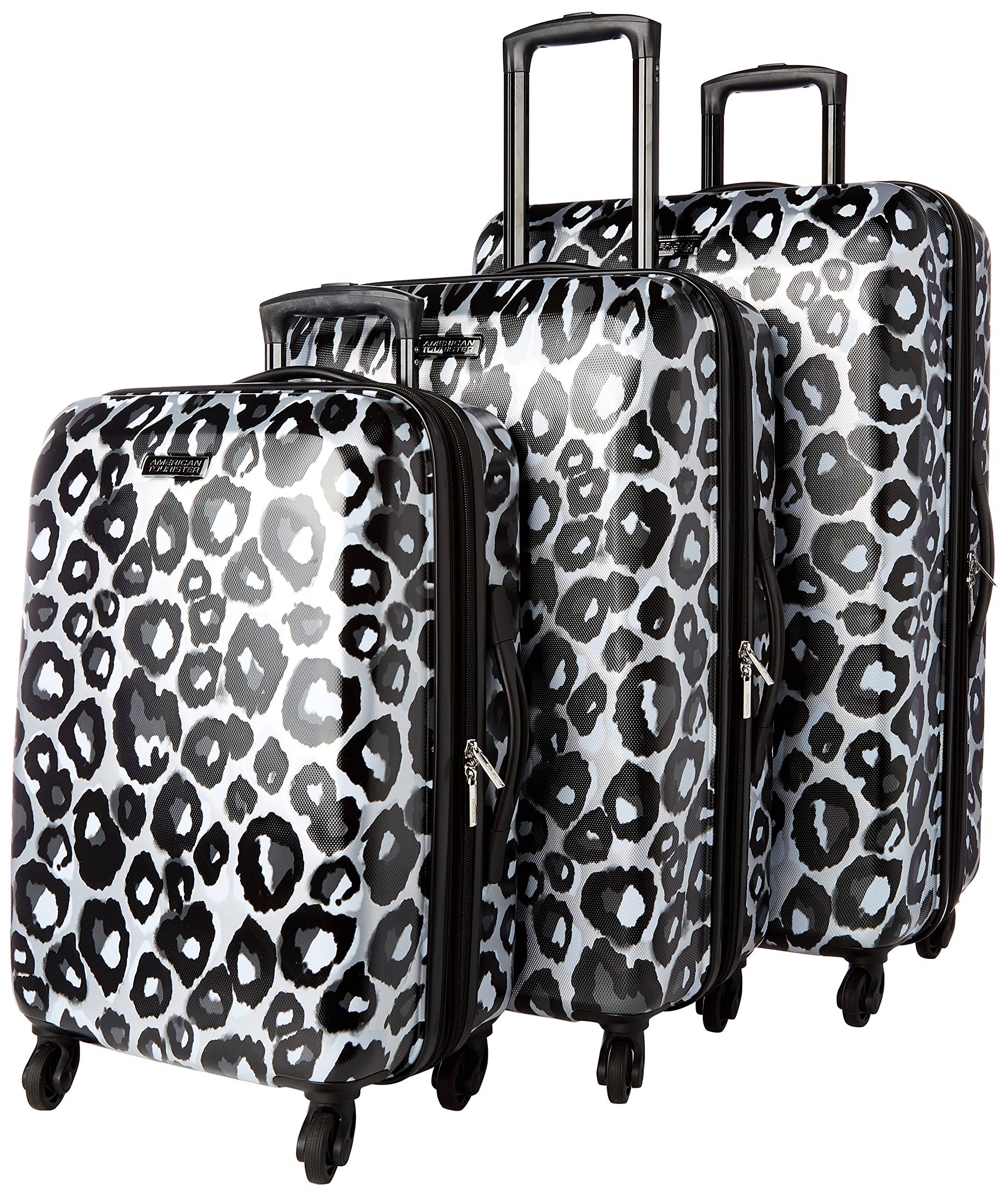 American Tourister Moonlight Hardside Expandable Luggage with Spinner Wheels, Leopard Black, 3-Piece Set (20/24/28)