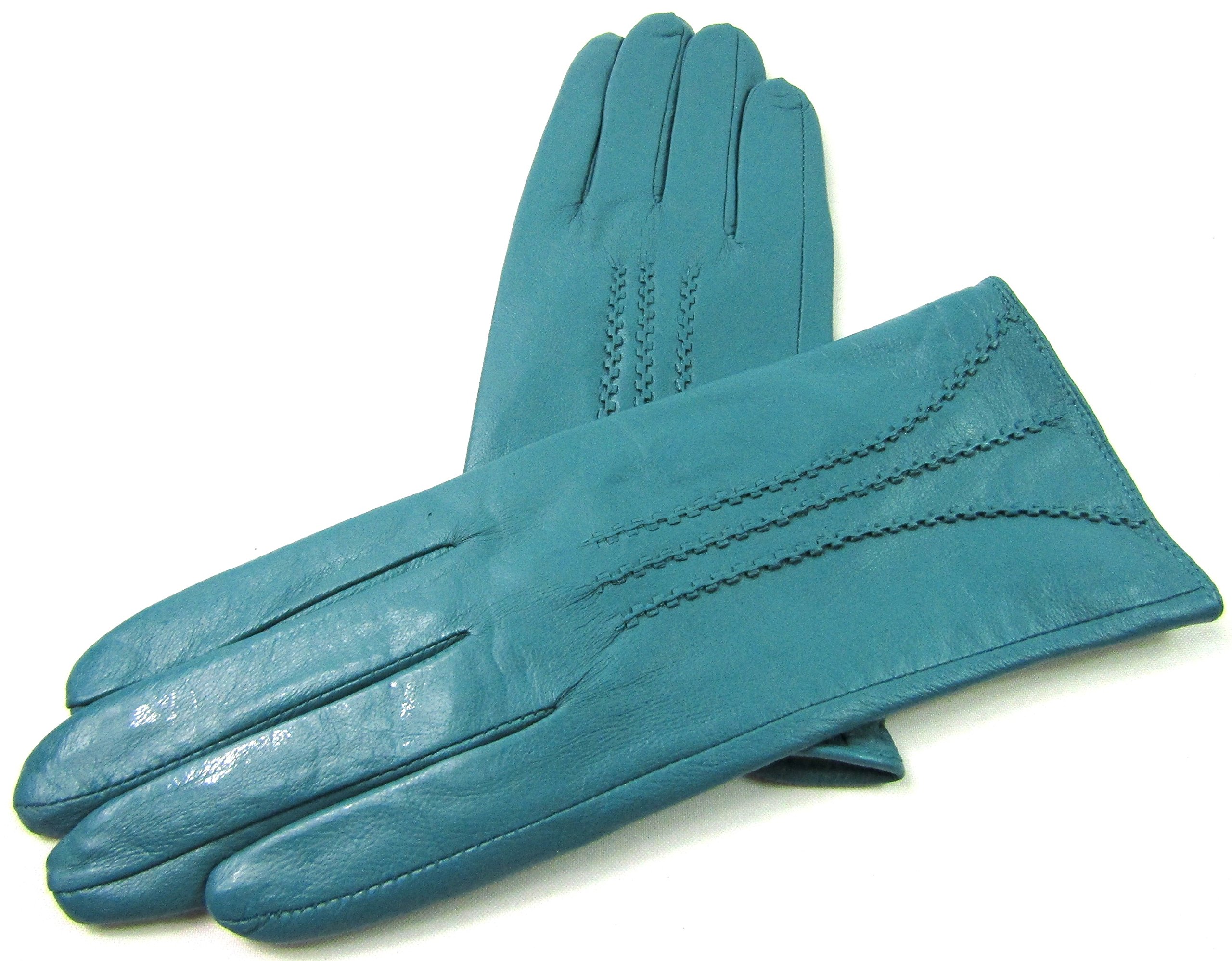 Le Women's Jade Real Leather Stripe Detail Gloves (Medium, )