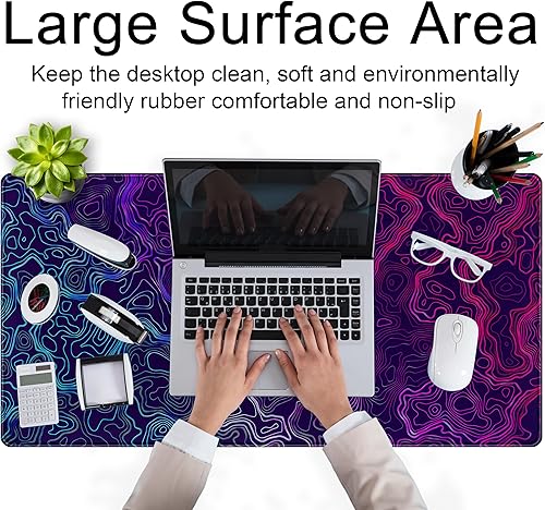 Miniatura 10 de Tapete de escritorio bohemio, alfombrilla de mouse grande con plantas retro abstractas, XXL para juegos, 31.5 x 15.7 pulgadas, color marrón y gris,