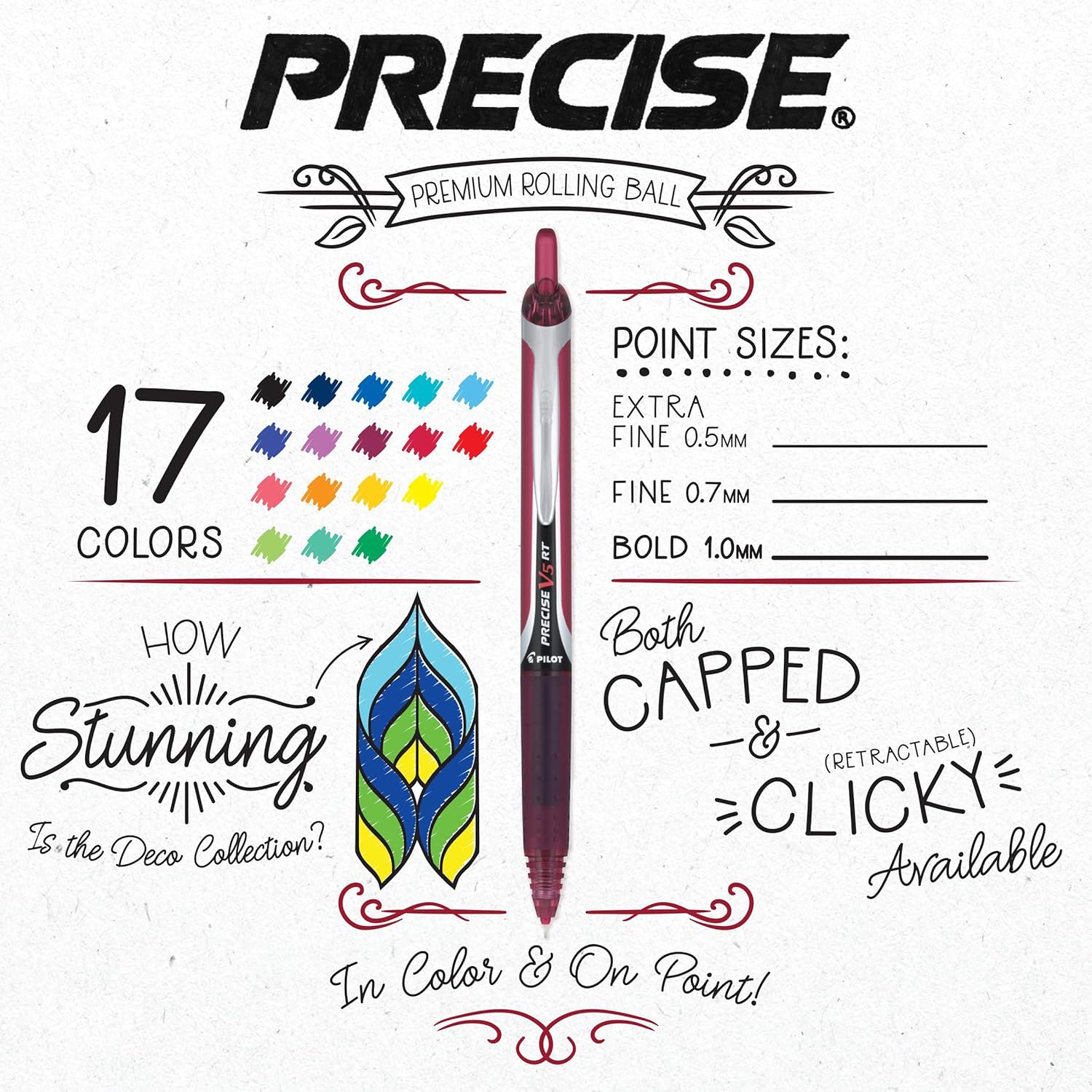 PILOT Precise V5 RT Refillable & Retractable Liquid Ink Rolling Ball Pens, Extra Fine Point (0.5mm) Navy Ink, 12-Pack (13447)