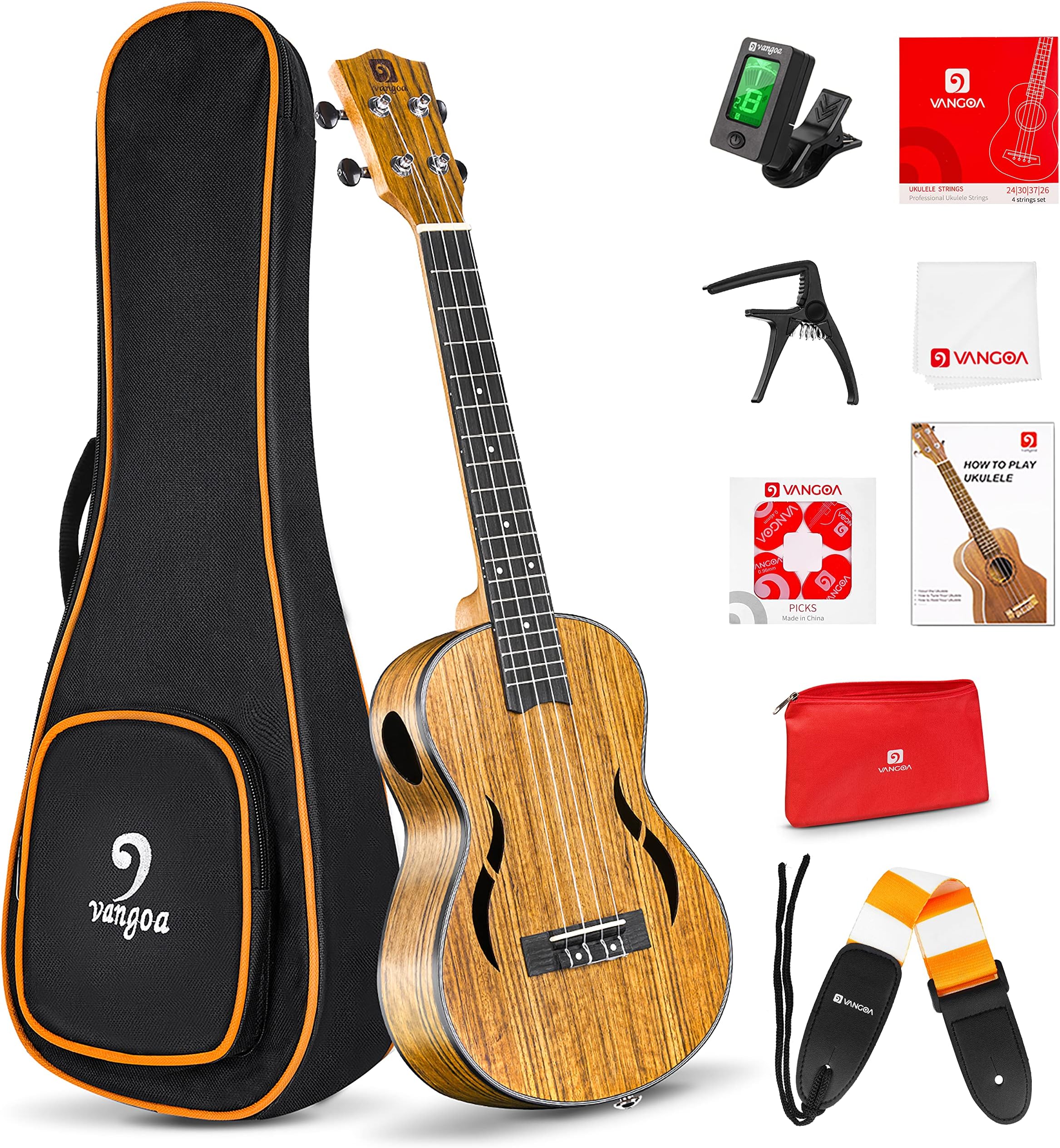 Concert Ukulele 23 Inches Walnut Wood Hawaii Acoustic Ukuleles Beginner Set for Adult Teen Students with Gig Bag