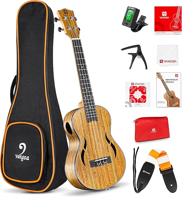 Vangoa Ukulele koncertowe 23 cale, drewno orzecha włoskiego, hawaje, ukulele dla dorosłych, nastolatków, studentów, z torbą gimnastyczną, naturalne