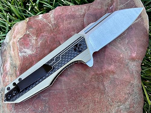 Miniatura 2 de TACTICAL GEARZ Navaja de bolsillo para EDC! Mango de fibra de carbono, hoja de acero D2! Incluye funda (Iris)