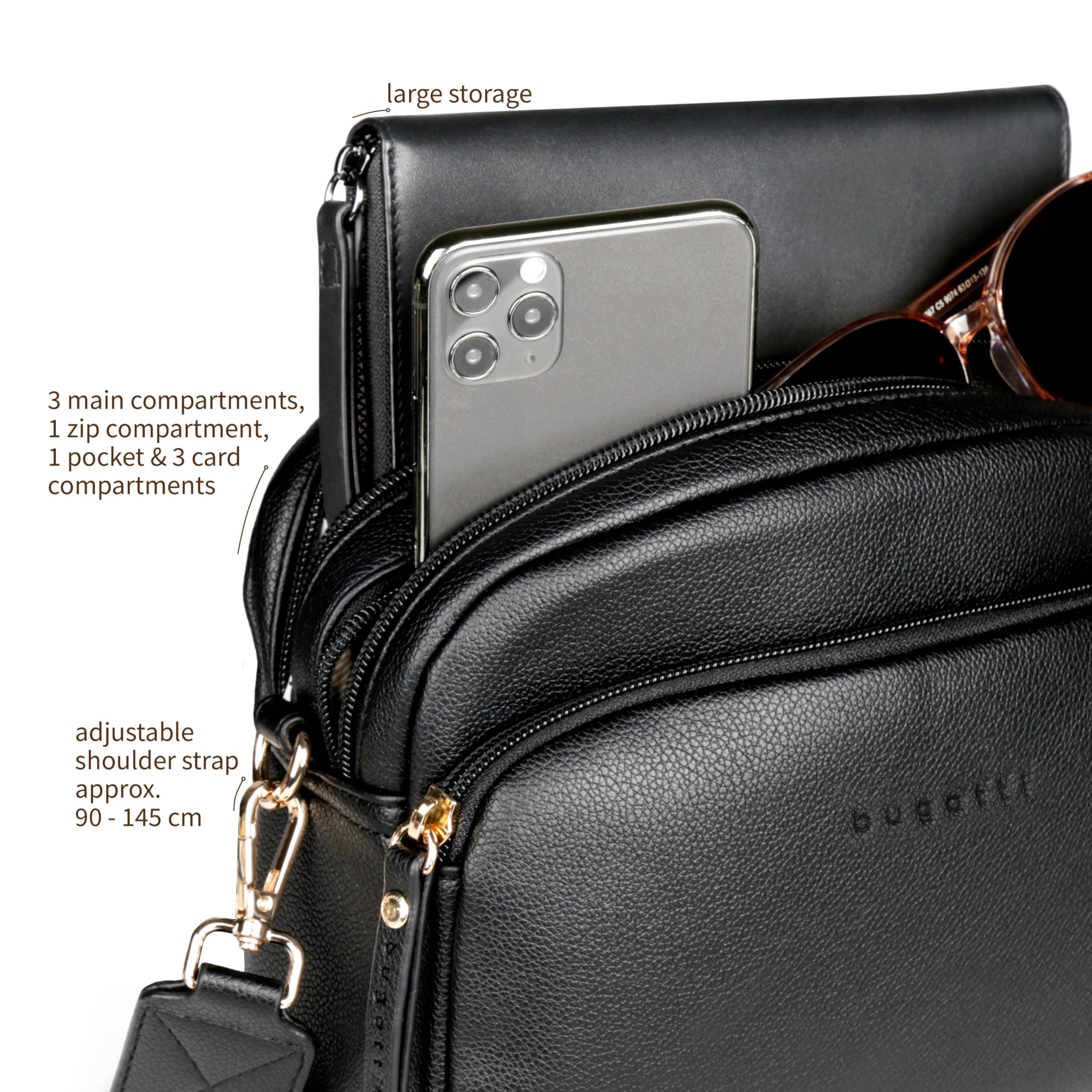 bugatti Mare 3.0 – borsa a tracolla da donna, borsa a spalla di medie dimensioni in ecopelle
