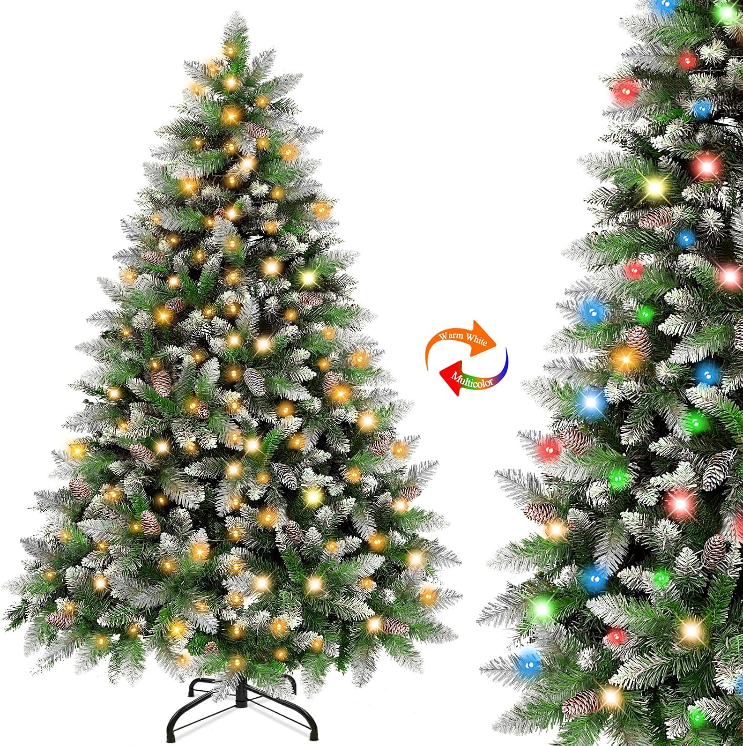 Amazon.com: 6.5 Ft Prelit Christmas Tree Snow Flocked Artificial Full ...