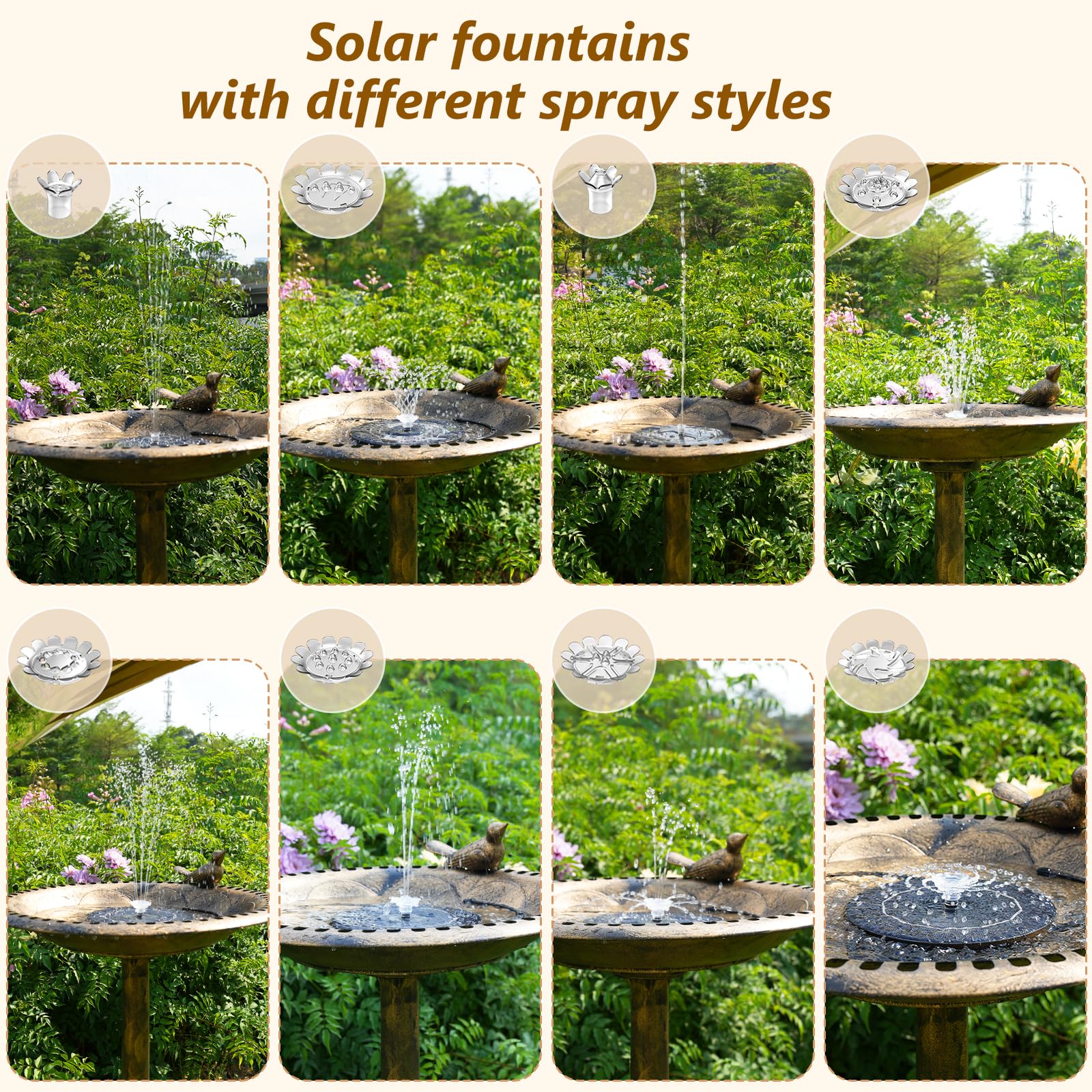 AISITIN Abreuvoir pour oiseaux, avec fontaine solaire, 3,5 W, pour mangeoire, jardin, balcon, décoration de balcon, terrasse, en bronze, plastique, bronze
