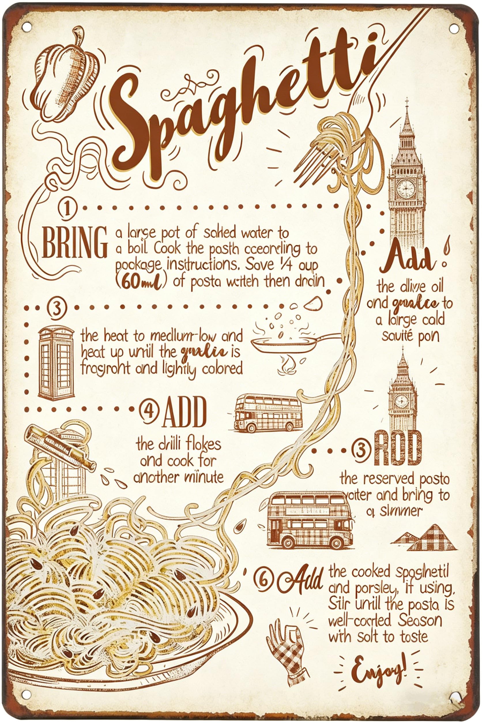 Food Vintage Tin Sign - Spaghetti Retro Metel Sign - Wall Decor wall sign for Kitchen Bakery Cafe Restaurant