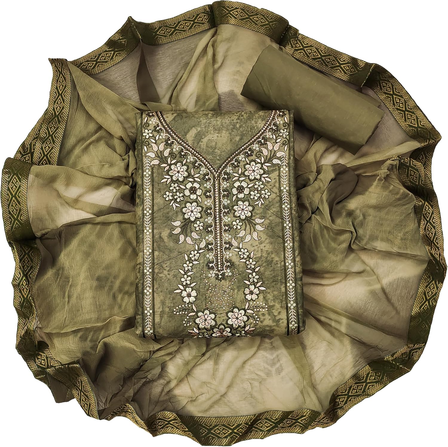 Antoniya Women's Chanderi Silk Woven Design Work Unstitched Dress Material