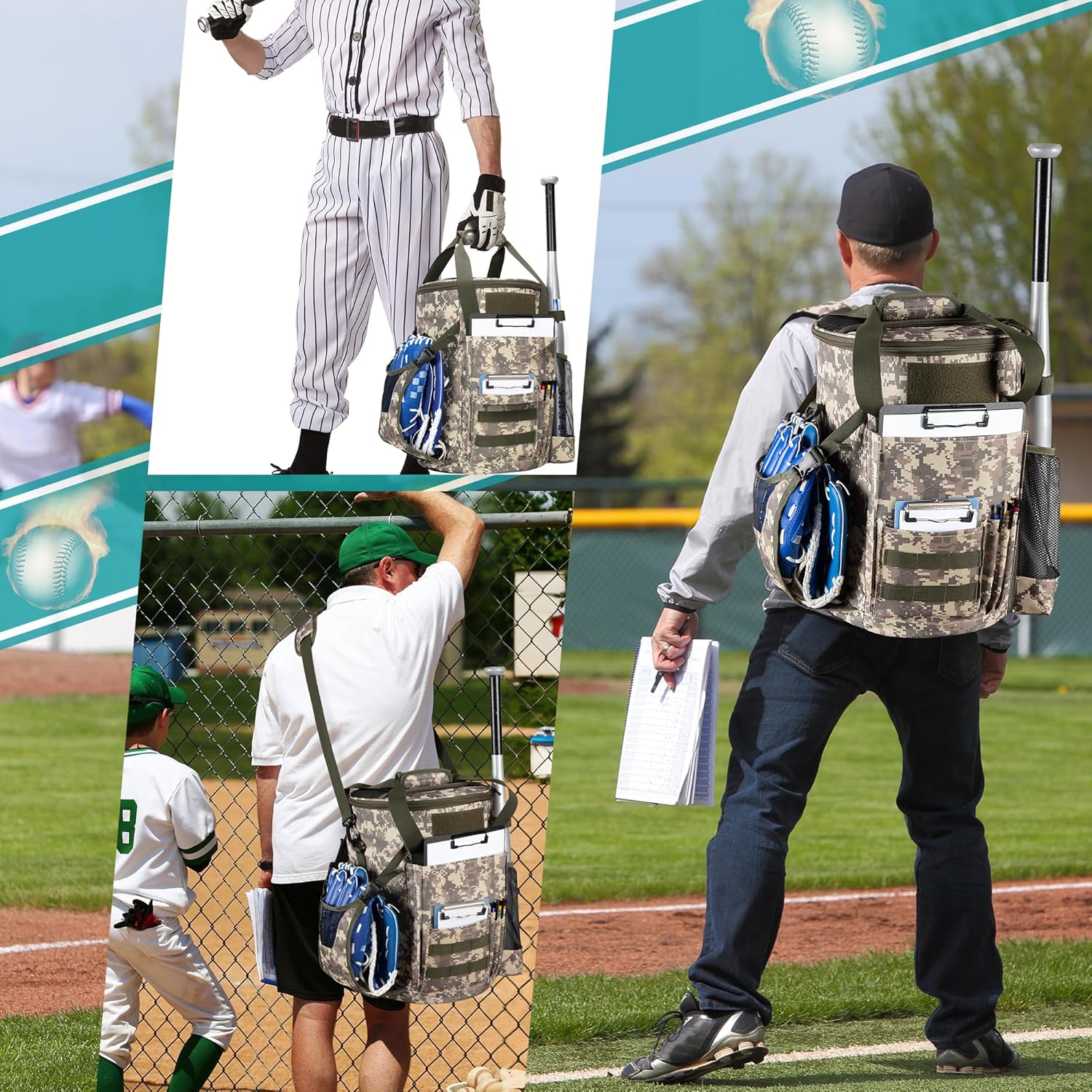 Smasrob Baseball Coaches Bag Fits 6 Gallon Ball Bucket, Baseball Bucket Bag with Backpack and Shoulder Straps