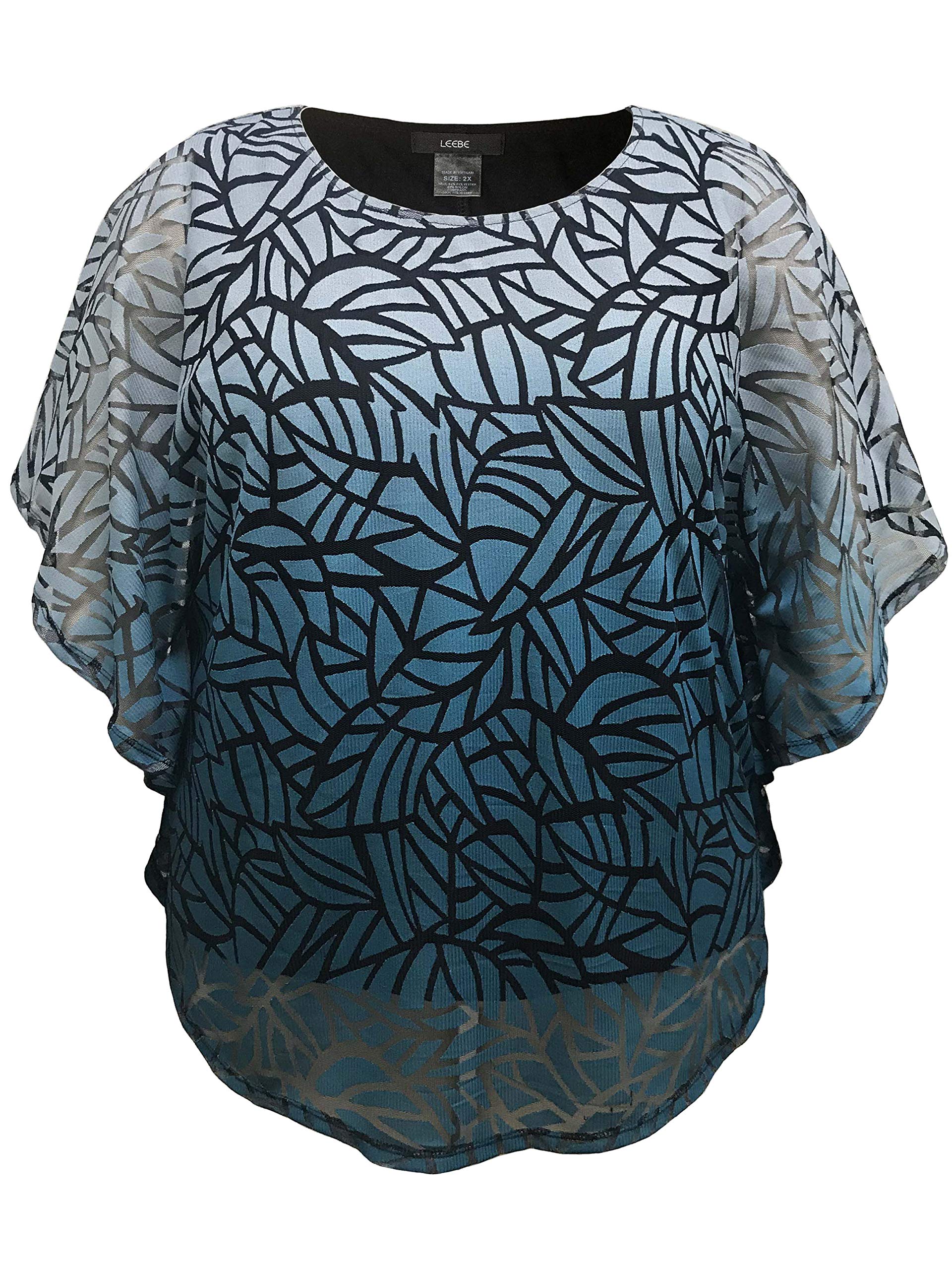 LEEBE Femmes Grande Taille - Blouse Poncho en Devoré/Burnout (1XL-5XL)