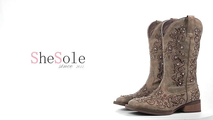 Amazon.com | SheSole Women's Cowboy Boots Square Toe