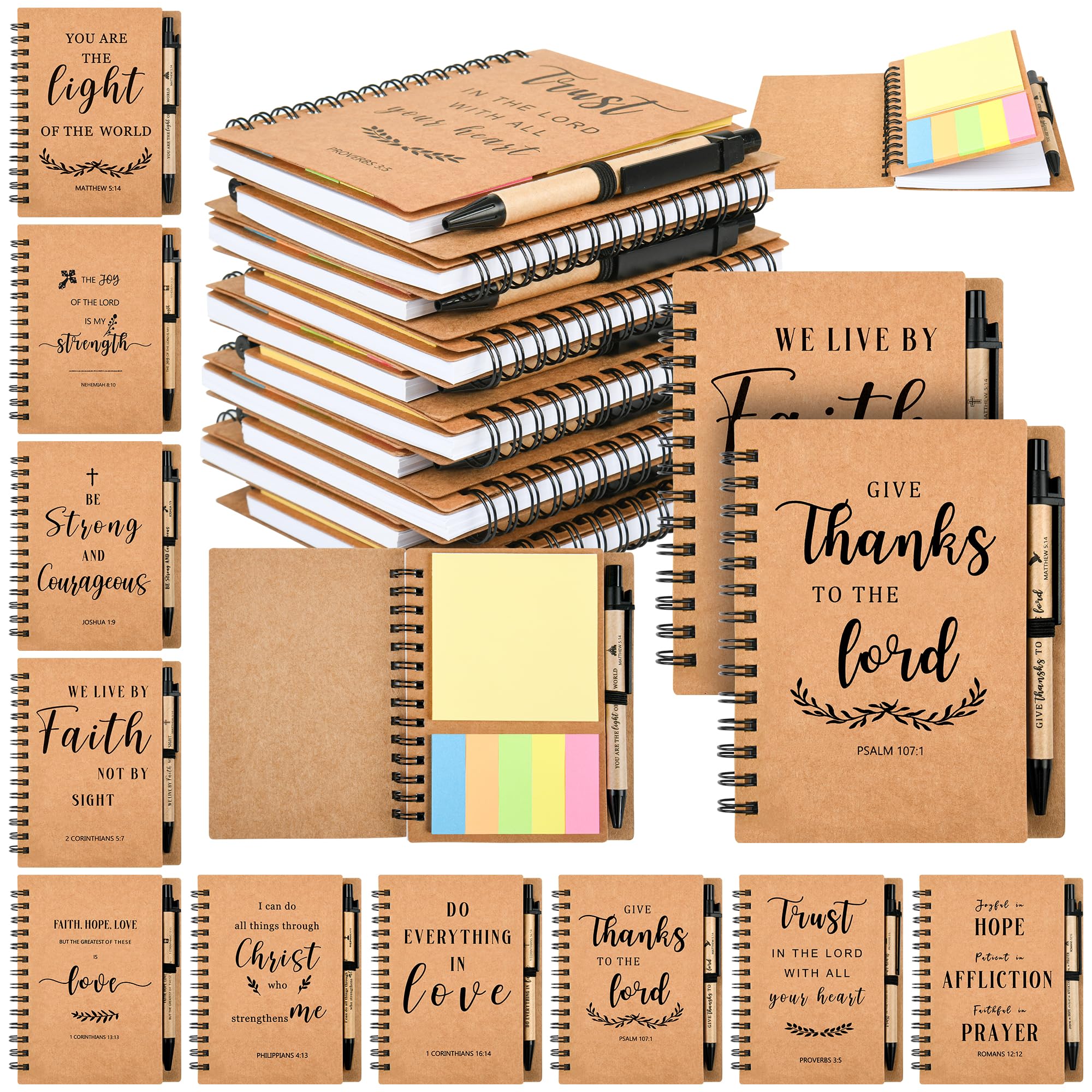 Kauzon 60 Pcs / 30 Sets Prayer Journal for Woman, Christian Gifts Small Notebooks Bulk with Pen for Teens, Blank Lined Bible Journal for Sunday School