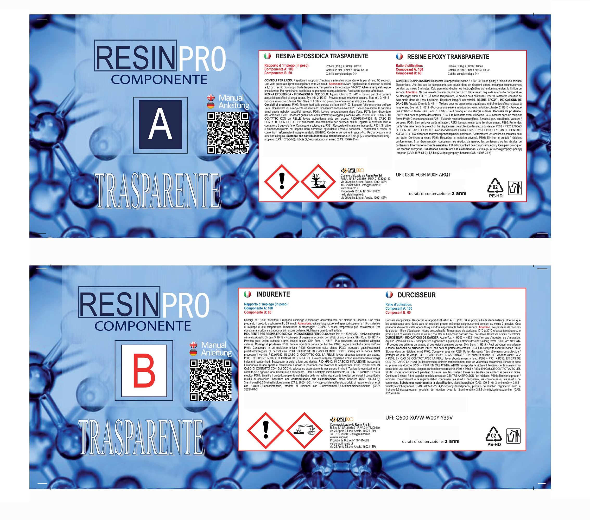 Resin Pro® 800 gr resina epossidica trasparente + set per mescolare - guanti, bastoncini, bicchiere in silicone + VIDEO CORSO OMAGGIO