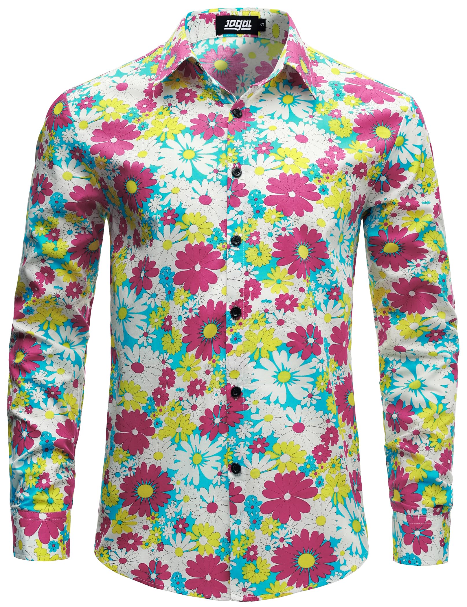 Mens Floral Dress Shirt Long Sleeve Printed Casual Button Down Shirts